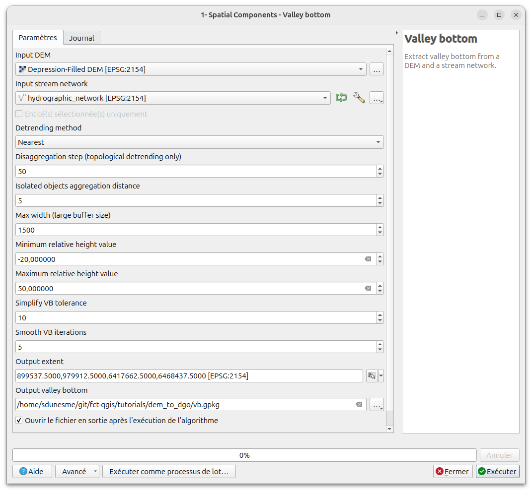 Valley Bottom Workflow parameters